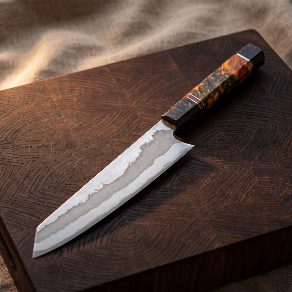 Kiritsuke Chef Knife —  Yellow and Black Resin Handle