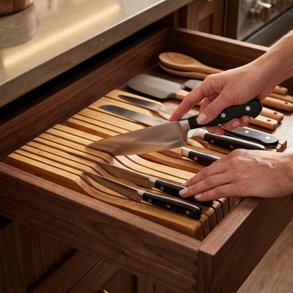 Bamboo Knife Drawer Organiser